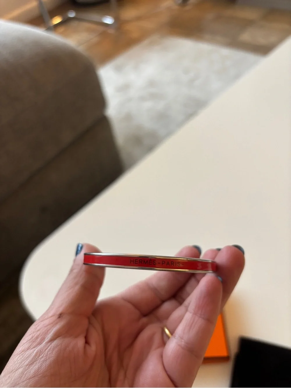 Hermès Uni Red Enamel Double Bangle Bracelet